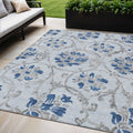 5 X 8 Sky Blue And Gray Floral Washable Indoor Outdoor Area Rug