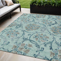 5 X 8 Teal Blue Gray And Aqua Floral Washable Indoor Outdoor Area Rug