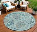 8 Teal Blue Gray And Aqua Round Floral Washable Indoor Outdoor Area Rug