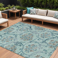 9 X 12 Teal Blue Gray And Aqua Floral Washable Indoor Outdoor Area Rug
