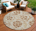 8 Terra Cotta Copper And Beige Round Floral Washable Indoor Outdoor Area Rug