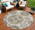 8 Beige Taupe And Brown Round Floral Medallion Washable Indoor Outdoor Area Rug