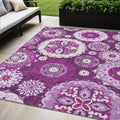 5 X 8 Eggplant And Mauve Floral Medallion Washable Indoor Outdoor Area Rug