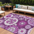 9 X 12 Eggplant And Mauve Floral Medallion Washable Indoor Outdoor Area Rug