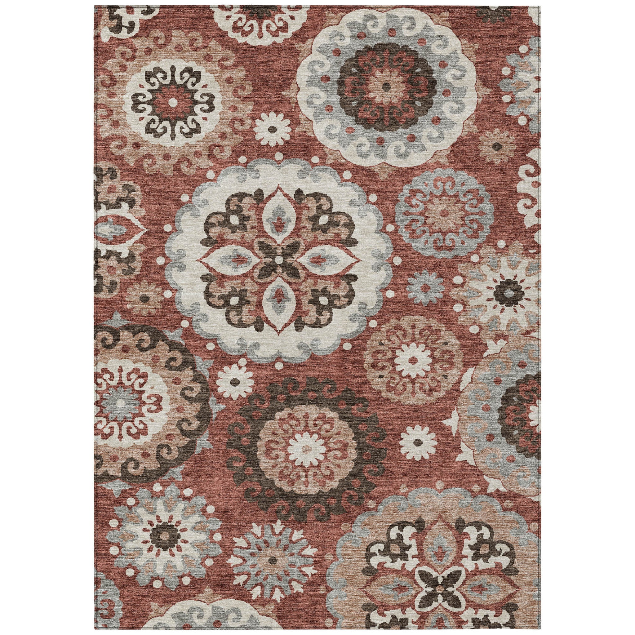 3 X 5 Orange Taupe And Gray Floral Medallion Washable Indoor Outdoor Area Rug