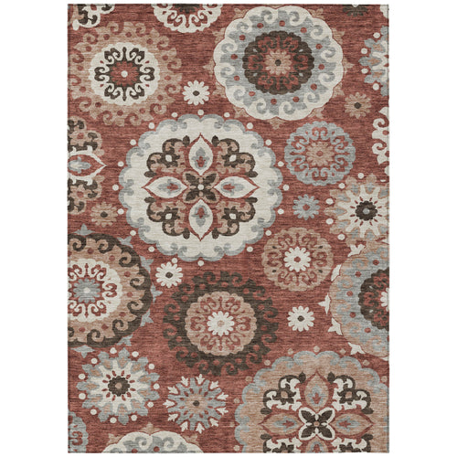 3 X 5 Orange Taupe And Gray Floral Medallion Washable Indoor Outdoor Area Rug