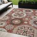 5 X 8 Orange Taupe And Gray Floral Medallion Washable Indoor Outdoor Area Rug