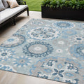 5 X 8 Sky Blue And Denim Blue Floral Medallion Washable Indoor Outdoor Area Rug