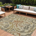 10 X 14 Beige Taupe And Copper Floral Washable Indoor Outdoor Area Rug