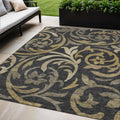 5 X 8 Black Taupe And Gold Floral Washable Indoor Outdoor Area Rug