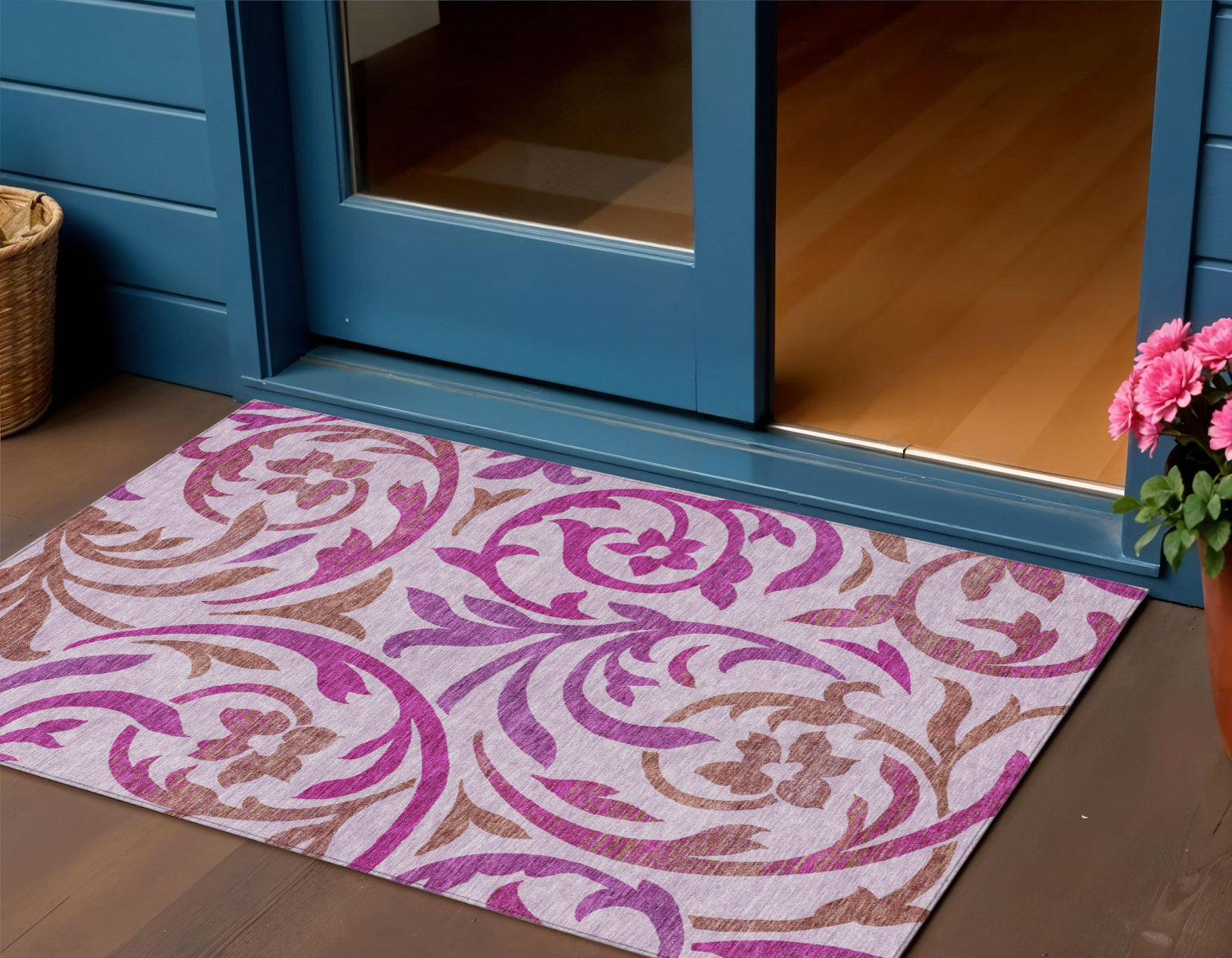 3 X 5 Lavender Blush And Purple Floral Washable Indoor Outdoor Area Rug