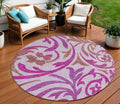 8 Lavender Blush And Purple Round Floral Washable Indoor Outdoor Area Rug