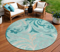 8 Teal Blue Aqua And Beige Round Floral Washable Indoor Outdoor Area Rug