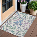 3 X 5 White Purple And Sage Floral Washable Indoor Outdoor Area Rug