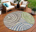 8 Beige Taupe And Green Round Abstract Washable Indoor Outdoor Area Rug