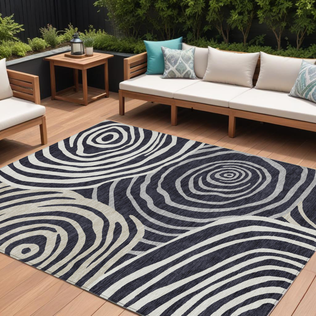 8 X 10 Black Charcoal And Gray Abstract Washable Indoor Outdoor Area Rug
