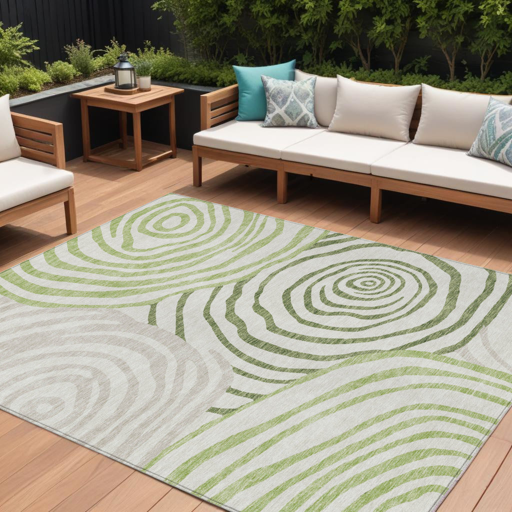 8 X 10 Artichoke Green And Fern Green Abstract Washable Indoor Outdoor Area Rug