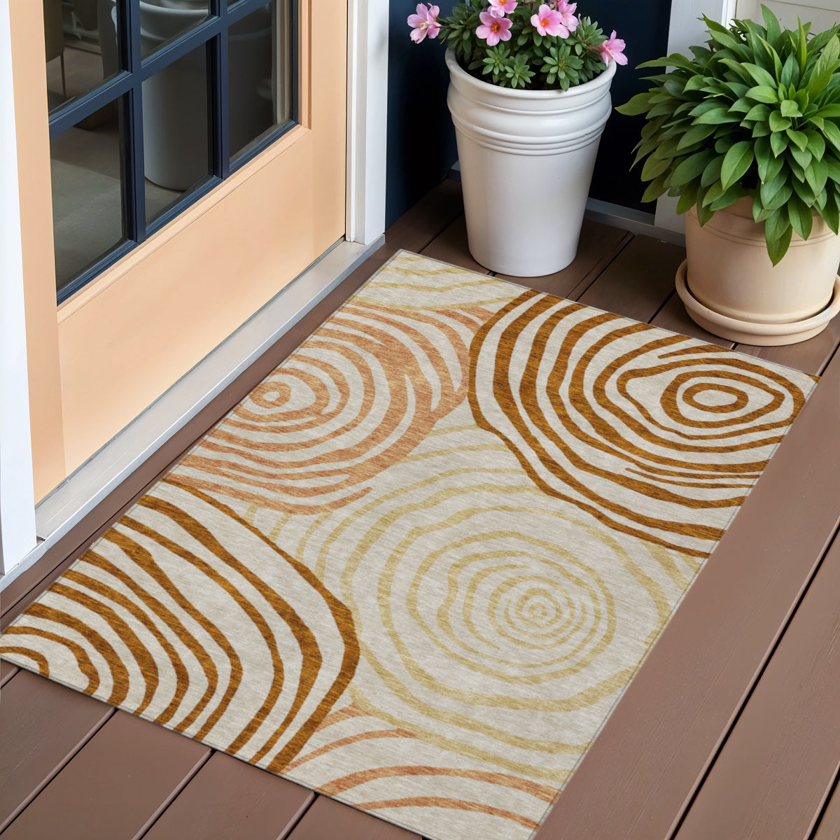 3 X 5 Terra Cotta Copper And Gold Abstract Washable Indoor Outdoor Area Rug