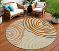 8 Terra Cotta Copper And Gold Round Abstract Washable Indoor Outdoor Area Rug