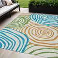 5 X 8 White Orange And Teal Blue Abstract Washable Indoor Outdoor Area Rug