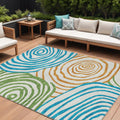 10 X 14 White Orange And Teal Blue Abstract Washable Indoor Outdoor Area Rug