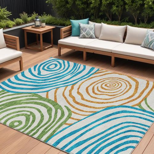 10 X 14 White Orange And Teal Blue Abstract Washable Indoor Outdoor Area Rug