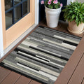 3 X 5 Black Charcoal And Gray Striped Washable Indoor Outdoor Area Rug
