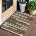 3 X 5 Brown Beige And Copper Striped Washable Indoor Outdoor Area Rug