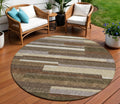 8 Brown Beige And Copper Round Striped Washable Indoor Outdoor Area Rug