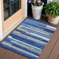 3 X 5 Navy Blue And Denim Blue Striped Washable Indoor Outdoor Area Rug