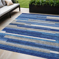 5 X 8 Navy Blue And Denim Blue Striped Washable Indoor Outdoor Area Rug
