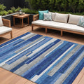 10 X 14 Navy Blue And Denim Blue Striped Washable Indoor Outdoor Area Rug