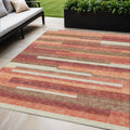 5 X 8 Coral Peach And Taupe Striped Washable Indoor Outdoor Area Rug