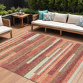 8 X 10 Coral Peach And Taupe Striped Washable Indoor Outdoor Area Rug