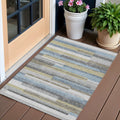 3 X 5 Gray Denim Blue And Sky Blue Striped Washable Indoor Outdoor Area Rug