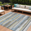 9 X 12 Gray Denim Blue And Sky Blue Striped Washable Indoor Outdoor Area Rug