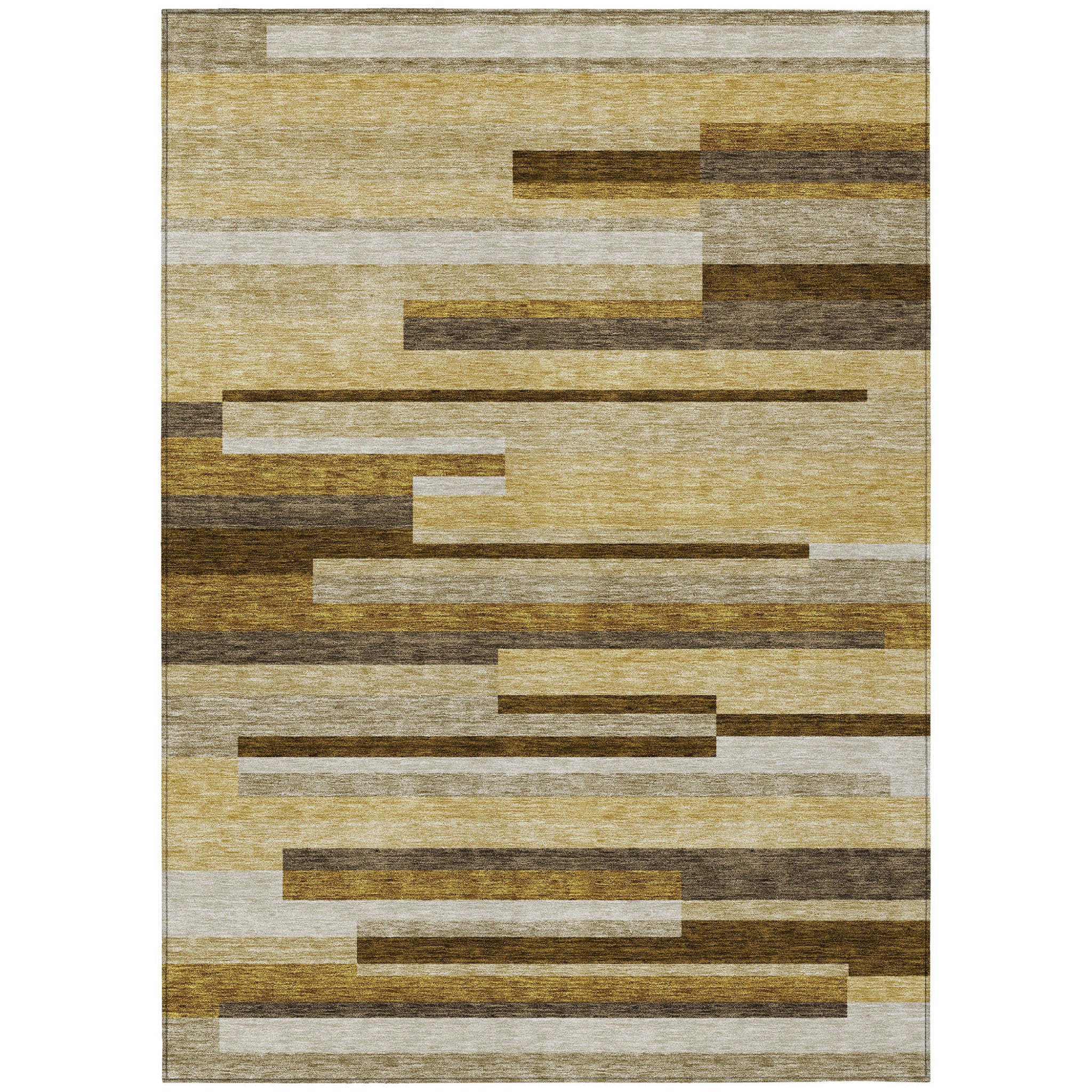 3 X 5 Khaki Taupe And Gold Striped Washable Indoor Outdoor Area Rug
