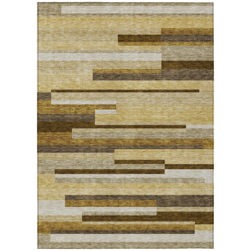 3 X 5 Khaki Taupe And Gold Striped Washable Indoor Outdoor Area Rug