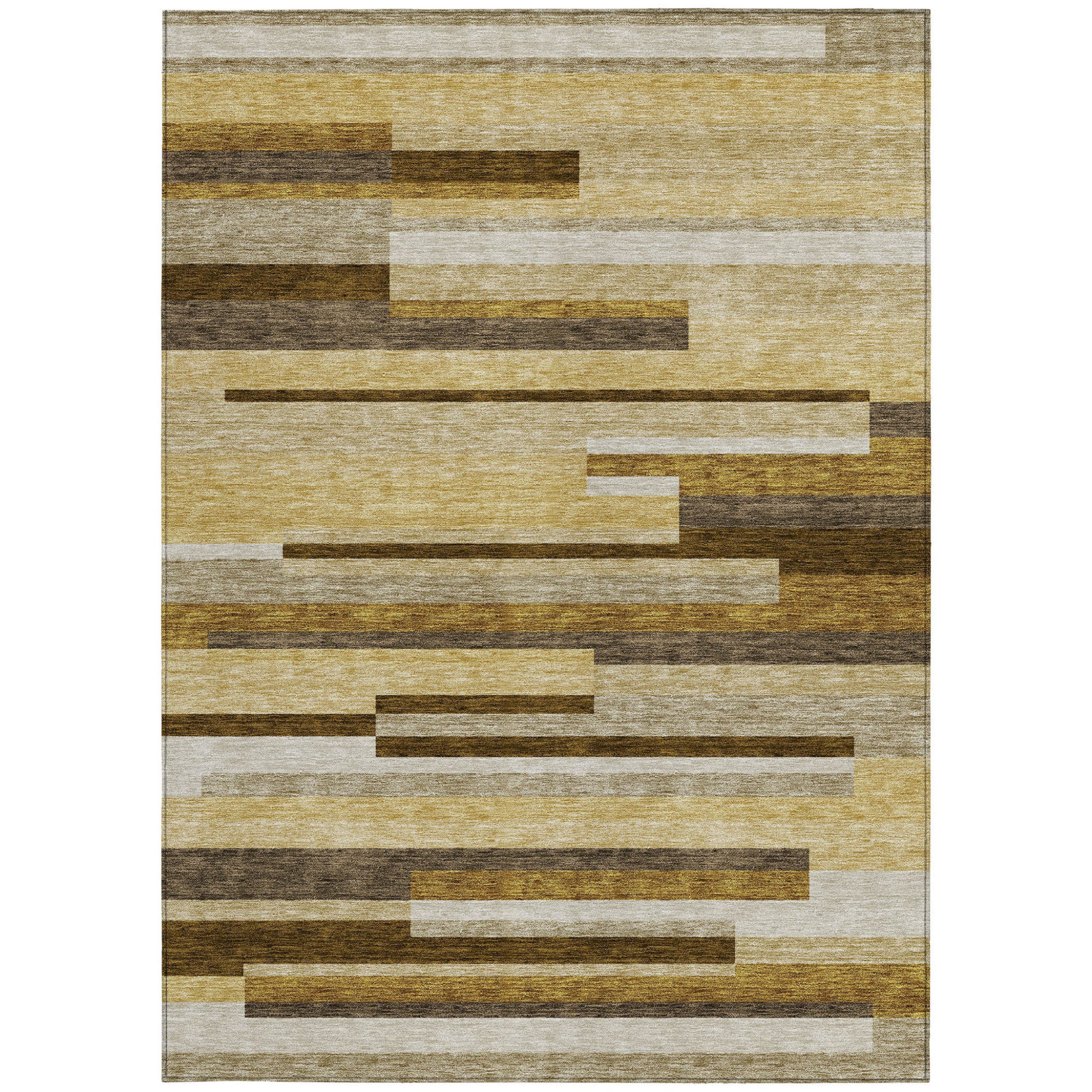 9 X 12 Khaki Taupe And Gold Striped Washable Indoor Outdoor Area Rug