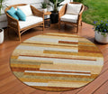 8 Orange Copper And Taupe Round Striped Washable Indoor Outdoor Area Rug