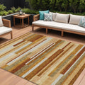 9 X 12 Orange Copper And Taupe Striped Washable Indoor Outdoor Area Rug