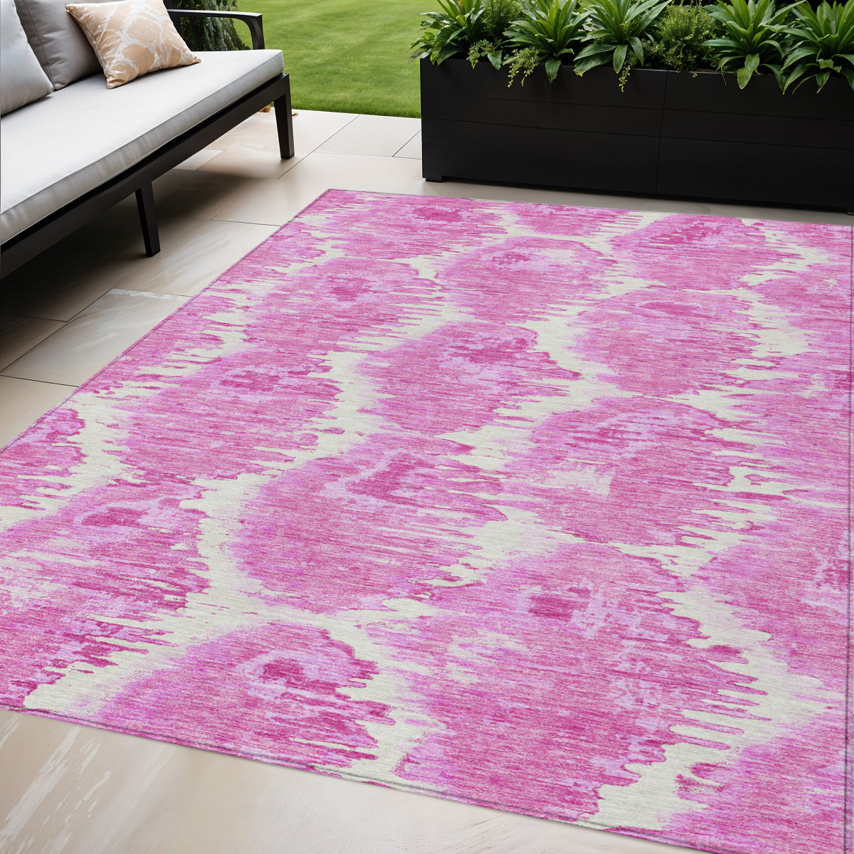 5 X 8 Pink Blush And Mauve Abstract Washable Indoor Outdoor Area Rug
