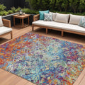 9 X 12 Copper Blue And Red Geometric Washable Indoor Outdoor Area Rug