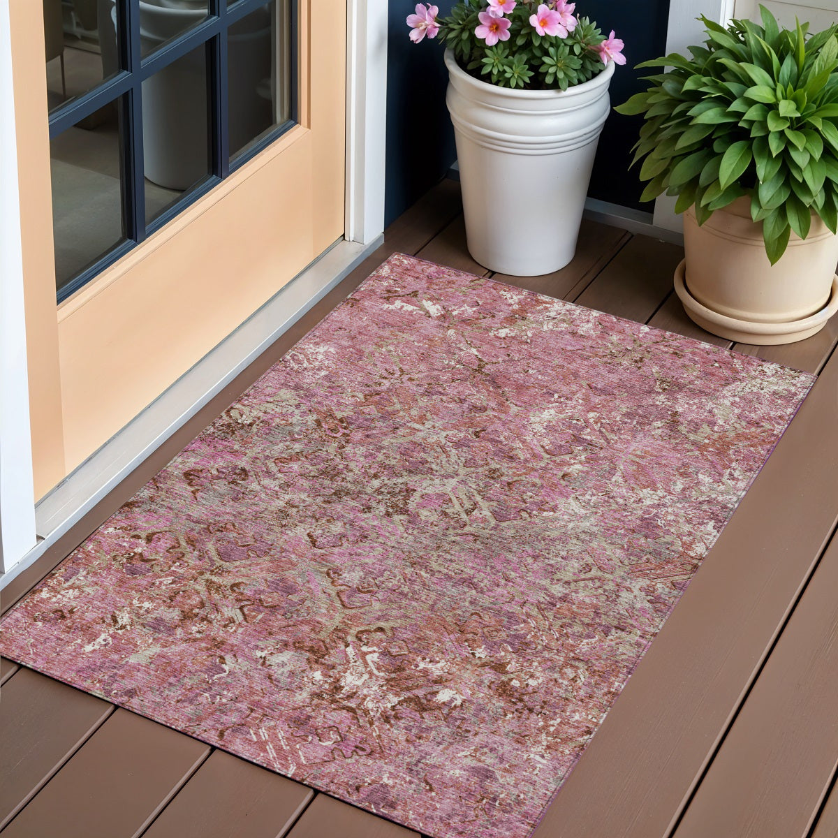 3 X 5 Pink Blush And Mauve Geometric Washable Indoor Outdoor Area Rug