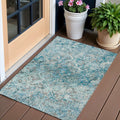 3 X 5 Teal Blue Gray And Charcoal Geometric Washable Indoor Outdoor Area Rug