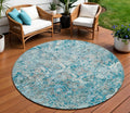 8 Teal Blue Gray And Charcoal Round Geometric Washable Indoor Outdoor Area Rug