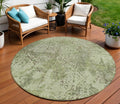 8 Artichoke Green And Fern Green Round Floral Washable Indoor Outdoor Area Rug