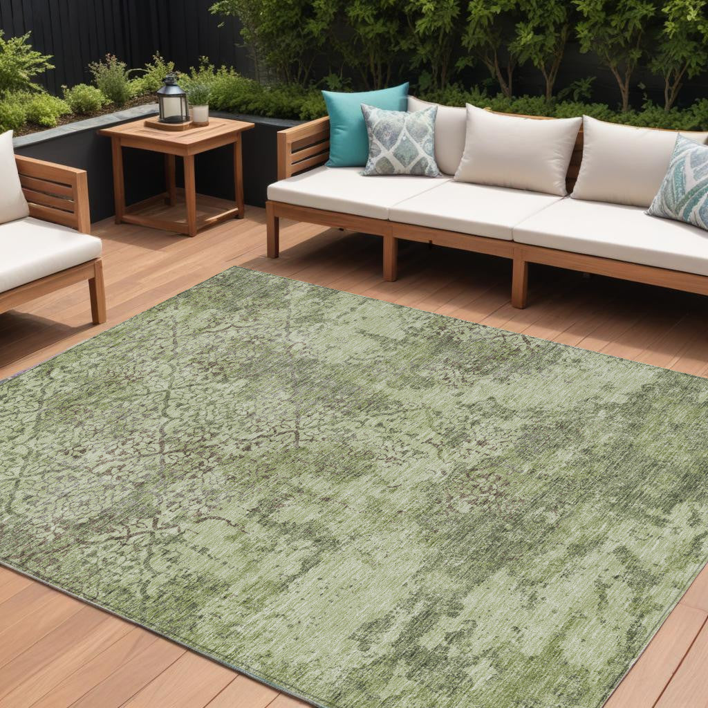 8 X 10 Artichoke Green And Fern Green Floral Washable Indoor Outdoor Area Rug