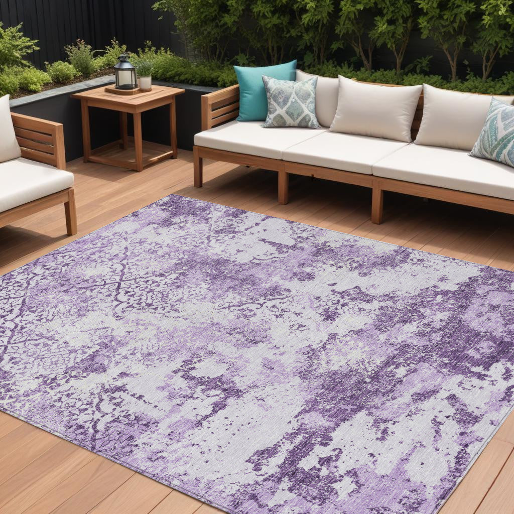 9 X 12 Lavender Purple And Lilac Floral Washable Indoor Outdoor Area Rug