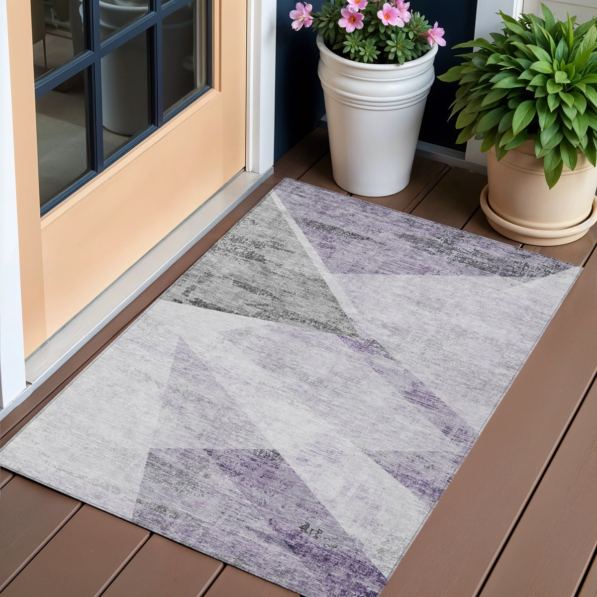 3 X 5 Purple Gray And Charcoal Abstract Washable Indoor Outdoor Area Rug